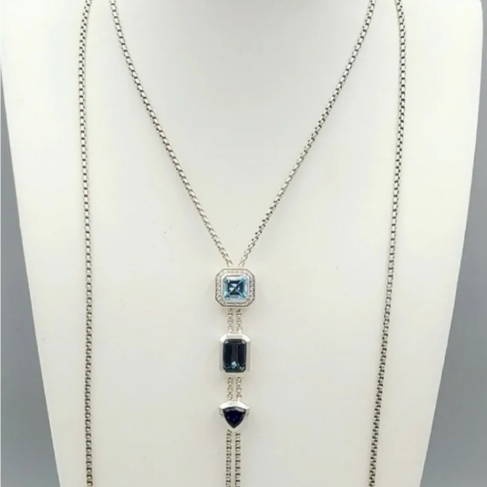 David Yurman Novella Y Neclase Blue Topaz and Pave Diamonds - Picture 3 of 16